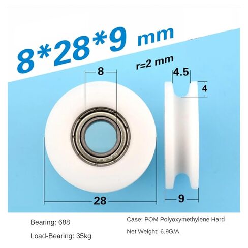 1pcs 8 * 28 * 9mm U Groove Roller Pulley, Plastic 688 Bearing Pulley/Driven Wheel, POM Guide Wheel/Over Line Lifting Wheel in Saudi Arabia