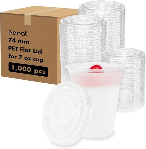 Karat 74mm PET Clear Flat Lid - No Hole, for 7oz PET Cup - Case of 1000 pcs, C-KC74TS-NH in Saudi Arabia