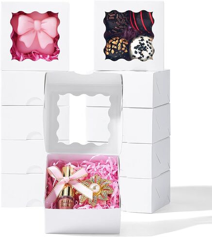 JCXGRVC 50 Count 3"x3"x1.5" White Paper Gift Boxes with Clear Window for Soap, Cookies & Chocolates Truffles & Showcase Your Homemade Treats in Saudi Arabia