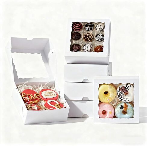 NEKSUNBAK 20 Pack 6"x6"x2.5" Bakery Boxes with Window -Chocolate Covered Strawberries, Small Cake, Cookie, Pastry, Mini Donitas & Cakesickle Truffle Chocolate Boxes in Saudi Arabia