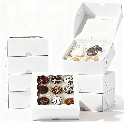 NEKSUNBAK 20 Pack 6"x6"x2.5" Bakery Boxes with Window -Chocolate Covered Strawberries, Small Cake, Cookie, Pastry, Mini Donitas & Cakesickle Truffle Chocolate Boxes in Saudi Arabia