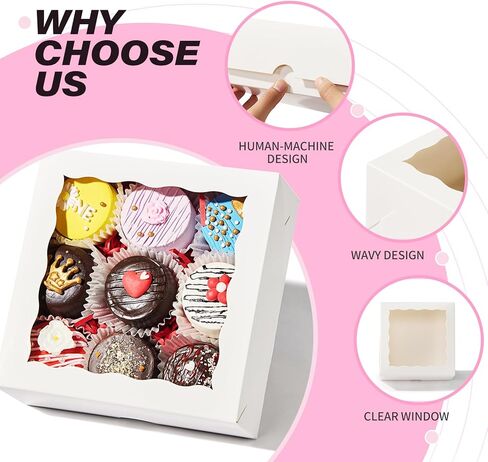 NEKSUNBAK 20 Pack 6"x6"x2.5" Bakery Boxes with Window -Chocolate Covered Strawberries, Small Cake, Cookie, Pastry, Mini Donitas & Cakesickle Truffle Chocolate Boxes in Saudi Arabia