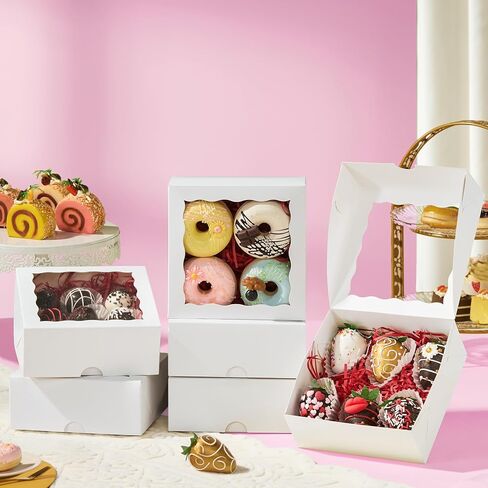 NEKSUNBAK 20 Pack 6"x6"x2.5" Bakery Boxes with Window -Chocolate Covered Strawberries, Small Cake, Cookie, Pastry, Mini Donitas & Cakesickle Truffle Chocolate Boxes in Saudi Arabia