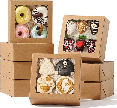 NEKSUNBAK 20 Pack 6"x6"x2.5" Bakery Boxes with Window -Chocolate Covered Strawberries, Small Cake, Cookie, Pastry, Mini Donitas & Cakesickle Truffle Chocolate Boxes in Saudi Arabia