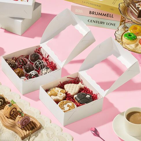 NEKSUNBAK 20 Pack 6"x6"x2.5" Bakery Boxes with Window -Chocolate Covered Strawberries, Small Cake, Cookie, Pastry, Mini Donitas & Cakesickle Truffle Chocolate Boxes in Saudi Arabia