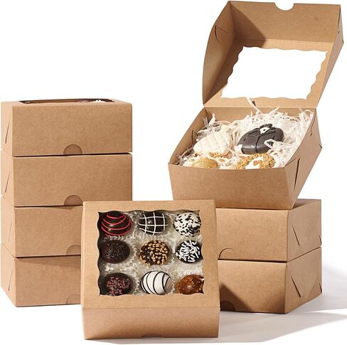 NEKSUNBAK 20 Pack 6"x6"x2.5" Bakery Boxes with Window -Chocolate Covered Strawberries, Small Cake, Cookie, Pastry, Mini Donitas & Cakesickle Truffle Chocolate Boxes in Saudi Arabia
