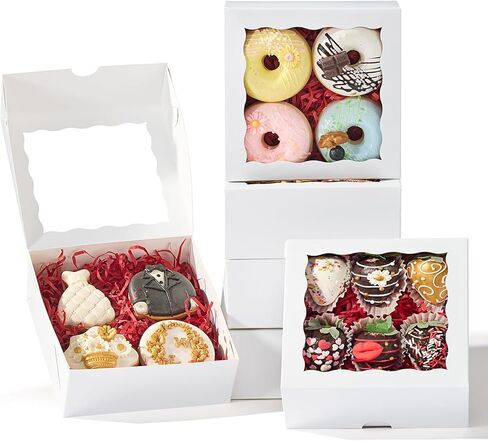 NEKSUNBAK 20 Pack 6"x6"x2.5" Bakery Boxes with Window -Chocolate Covered Strawberries, Small Cake, Cookie, Pastry, Mini Donitas & Cakesickle Truffle Chocolate Boxes in Saudi Arabia