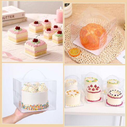 20 قطعة من صناديق الخبز الشفافة بمقابض، علب كيك من الورق المقوى PET مقاس 6 × 6 × 5 بوصة لحفلات الزفاف، وأعياد الميلاد، والحفلات، وتغليف الهدايا، وحاويات عرض ونقل شفافة in Kuwait