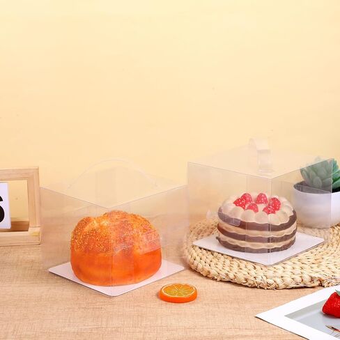 20 قطعة من صناديق الخبز الشفافة بمقابض، علب كيك من الورق المقوى PET مقاس 6 × 6 × 5 بوصة لحفلات الزفاف، وأعياد الميلاد، والحفلات، وتغليف الهدايا، وحاويات عرض ونقل شفافة in Kuwait