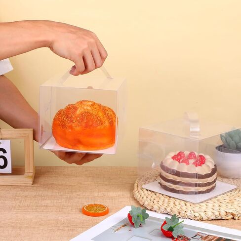20 قطعة من صناديق الخبز الشفافة بمقابض، علب كيك من الورق المقوى PET مقاس 6 × 6 × 5 بوصة لحفلات الزفاف، وأعياد الميلاد، والحفلات، وتغليف الهدايا، وحاويات عرض ونقل شفافة in Kuwait