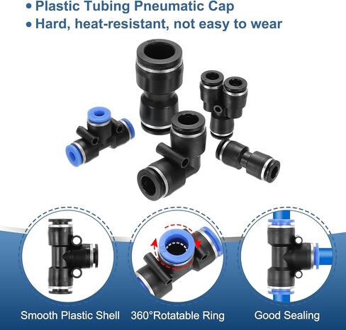 PATIKIL 6 Pcs t Shape 3 Way Push to Connect Fitting, 5/16" OD Tube Reducer Connector Quick Push Lock Adapter Air Hose Fitting for Pneumatic System Pipeline Connection, Black in Saudi Arabia