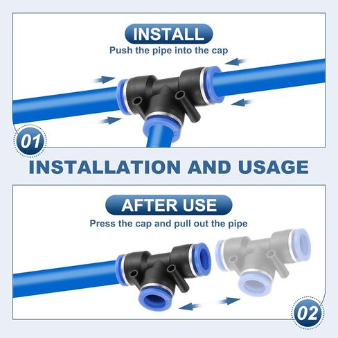 PATIKIL 6 Pcs t Shape 3 Way Push to Connect Fitting, 5/16" OD Tube Reducer Connector Quick Push Lock Adapter Air Hose Fitting for Pneumatic System Pipeline Connection, Black in Saudi Arabia