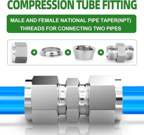 TAISHER 2PCS 304 Stainless Steel Compression Tube Pipe Fitting Connector, 1/2" Tube OD x 1/2" NPT Female Straight Adapter in Saudi Arabia
