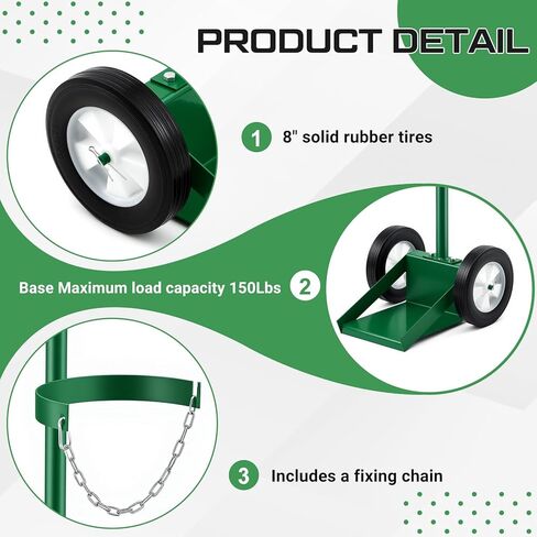 DaisyInner Single Cylinder Welding Cart Large Capacity Oxygen Tank Dolly Welding Gas Cylinder Hand Truck 8" x 10" Base 41" High with Solids Rubber 8" Tires in Saudi Arabia