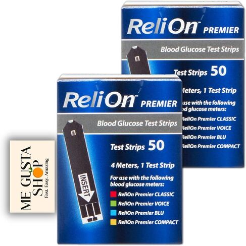 ReliOn Premier Blood Glucose Test Strips, 50 Count Pack of 2 Total 100 + me Gusta Sticker in Saudi Arabia
