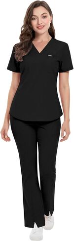 niaahinn Scrub for Women Set, Short Sleeve Top & Flare Leg Pants, Comfort Stretch Medical Uniforms for Nurses in Saudi Arabia
