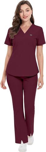 niaahinn Scrub for Women Set, Short Sleeve Top & Flare Leg Pants, Comfort Stretch Medical Uniforms for Nurses in Saudi Arabia