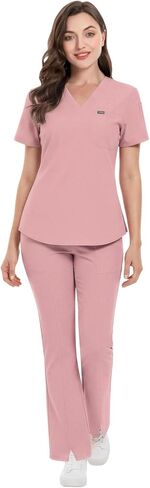 niaahinn Scrub for Women Set, Short Sleeve Top & Flare Leg Pants, Comfort Stretch Medical Uniforms for Nurses in Saudi Arabia