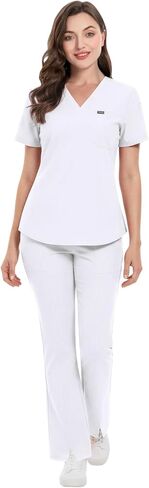 niaahinn Scrub for Women Set, Short Sleeve Top & Flare Leg Pants, Comfort Stretch Medical Uniforms for Nurses in Saudi Arabia