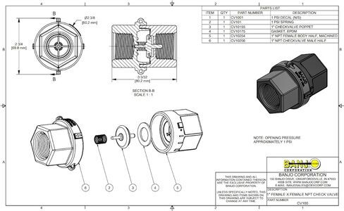 Banjo Full Port Check Valve Assembly, 1" FPT, 1-2 PSI - CV100 in Saudi Arabia