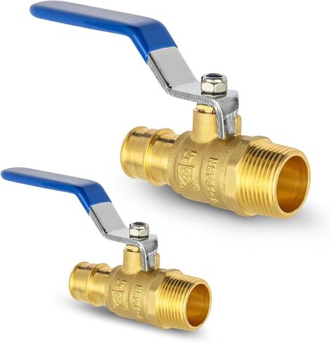 2 قطعة صمامات كروية زرقاء، 3/4 بوصة Pex A X 3/4 بوصة MNPT صمام إيقاف، صمام كروي نحاسي كامل المنفذ Pex لإغلاق أنبوب زيت خط وقود الهواء والماء، ASTM F1960، UPC معتمد in Kuwait