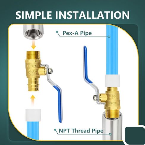2 قطعة صمامات كروية زرقاء، 3/4 بوصة Pex A X 3/4 بوصة MNPT صمام إيقاف، صمام كروي نحاسي كامل المنفذ Pex لإغلاق أنبوب زيت خط وقود الهواء والماء، ASTM F1960، UPC معتمد in Kuwait
