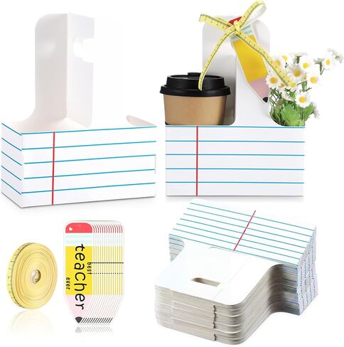 Ctosree 48 Sets Teacher Appreciation Gifts 2 Cup Drink Carrier with Best Teacher Ever Print Greeting Card and Ribbon Disposable Cup Holders with Handle for Back to School Teachers Gift Party Favors in Saudi Arabia