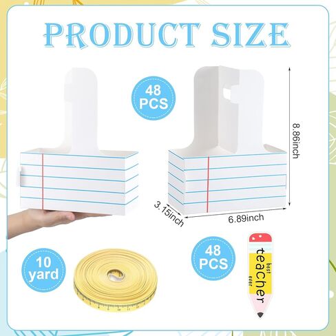 Ctosree 48 Sets Teacher Appreciation Gifts 2 Cup Drink Carrier with Best Teacher Ever Print Greeting Card and Ribbon Disposable Cup Holders with Handle for Back to School Teachers Gift Party Favors in Saudi Arabia