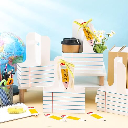 Ctosree 48 Sets Teacher Appreciation Gifts 2 Cup Drink Carrier with Best Teacher Ever Print Greeting Card and Ribbon Disposable Cup Holders with Handle for Back to School Teachers Gift Party Favors in Saudi Arabia