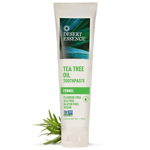 Desert Essence Tea Tree Oil & Fennel Toothpaste, 6.25 oz - Fluoride Free, Gluten Free, Vegan, Non-GMO - Oral Care with Baking Soda & Sea Salt for Healthy Teeth & Gums, Fresh Breath in Saudi Arabia