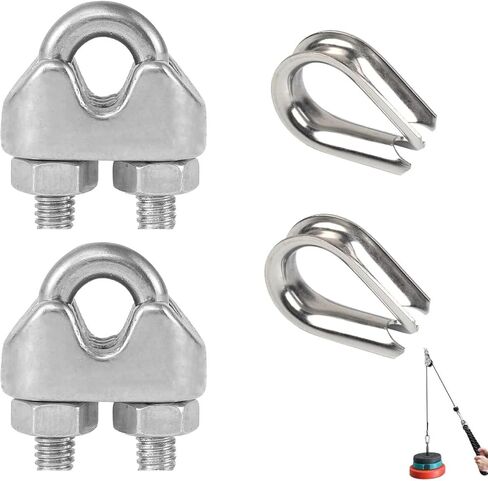 2 Set Stainless Steel Cable Clip Clamp Replacement 5mm Fitness Pulley Cable Clamp Clips with Ring Loop Sleeve Protector U Bolt Fastener for Home Gym Equipment Weight Machine Pulley System in Saudi Arabia