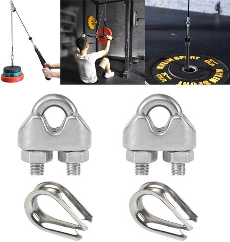 2 Set Stainless Steel Cable Clip Clamp Replacement 5mm Fitness Pulley Cable Clamp Clips with Ring Loop Sleeve Protector U Bolt Fastener for Home Gym Equipment Weight Machine Pulley System in Saudi Arabia