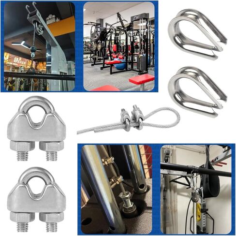 2 Set Stainless Steel Cable Clip Clamp Replacement 5mm Fitness Pulley Cable Clamp Clips with Ring Loop Sleeve Protector U Bolt Fastener for Home Gym Equipment Weight Machine Pulley System in Saudi Arabia