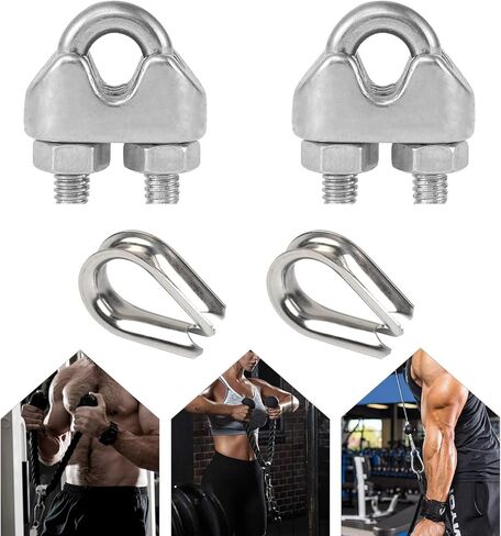 2 Set Stainless Steel Cable Clip Clamp Replacement 5mm Fitness Pulley Cable Clamp Clips with Ring Loop Sleeve Protector U Bolt Fastener for Home Gym Equipment Weight Machine Pulley System in Saudi Arabia