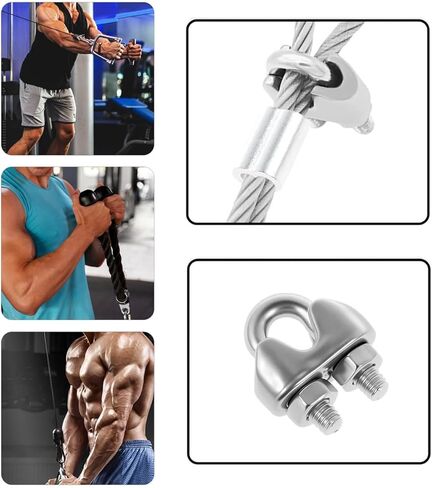 2 Set Stainless Steel Cable Clip Clamp Replacement 5mm Fitness Pulley Cable Clamp Clips with Ring Loop Sleeve Protector U Bolt Fastener for Home Gym Equipment Weight Machine Pulley System in Saudi Arabia