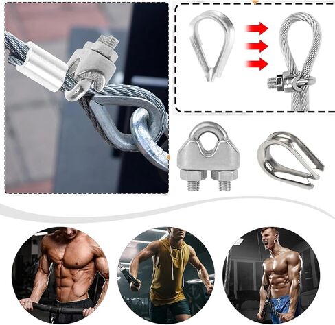 2 Set Stainless Steel Cable Clip Clamp Replacement 5mm Fitness Pulley Cable Clamp Clips with Ring Loop Sleeve Protector U Bolt Fastener for Home Gym Equipment Weight Machine Pulley System in Saudi Arabia