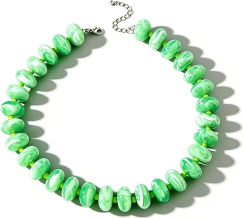Beaded Necklace for Women Chunky Necklace Boho Bead Choker Acrylic Big Bead Necklaces Summer Beach Jewelry Christmas Gifts for Women in Saudi Arabia