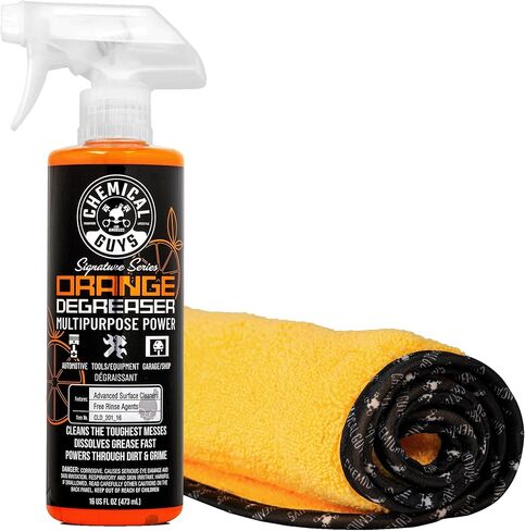 Chemical Guys Orange Degreaser 16 oz - 3 Pack Professional Grade Microfiber Towels - Heavy Duty Cleaning Kit for Engines, Wheels, Tires, & More - Powerful Citrus Formula Removes Grease & Grime in Saudi Arabia