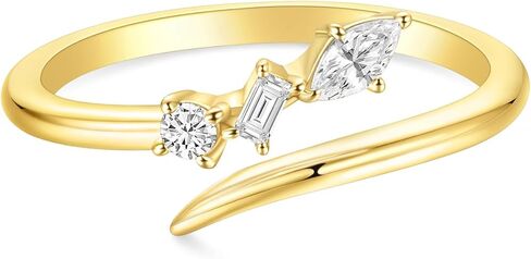 TIGRADE 14k Gold Plated Open Rings Dainty Baguette Marquise Round Cubic Zirconia Stackable Ring for Women Size 4-11 in Saudi Arabia