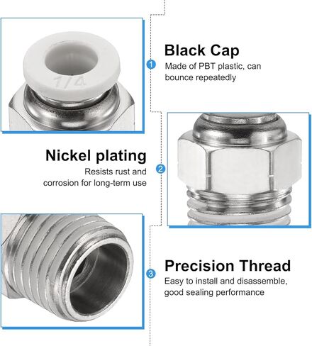 HARFINGTON Push to Connect Fitting 1/4" Tube OD x 1/4" NPT Thread Male Straight Union Fitting Copper Quick Connect Pneumatic Fitting for Semi Truck Trailer Air Brake System, White in Saudi Arabia