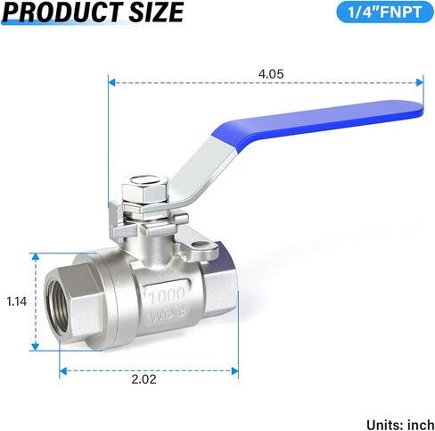 TAILONZ PNEUMATIC 1/4 بوصة أنثى NPT 304 صمام كروي كامل المنفذ من الفولاذ المقاوم للصدأ - مقبض أزرق عالي التحمل (عبوة من 1) in Saudi Arabia