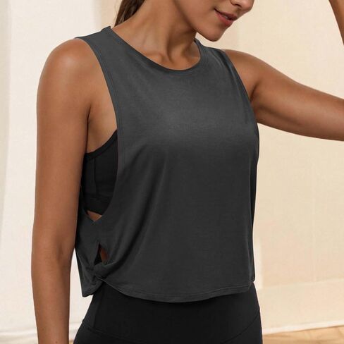 Womens Sleeveless Sports Yoga Tank Top Casual Solid Color Round Neck Loose Fit Workout Fitness Training Top in Saudi Arabia