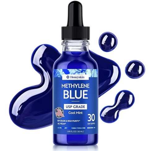 Honeyskin Methylene Blue Pharmaceutical Grade – 1% USP Grade High Purity Liquid Drops, Cool Mint Flavor | Alcohol-Free & Formaldehyde-Free | 50 Servings | Third-Party Tested, Made in USA in Saudi Arabia