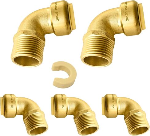 (عبوة من 5) Niikappu مقاس 3/4 بوصة × 3/4 بوصة MNPT تركيب الكوع الملولب للذكور، ادفع لتوصيل تركيبات السباكة النحاسية، أنابيب PEX، CPVC، PE-RT مع مشبك فصل in Kuwait