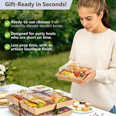 Gift-Ready Charcuterie Boxes with Clear Lids, Cake Slice Container, Bakery packaging, Food Gift Containers, Small Treat, 5"Dessert Boxes with Ready to use Ribbon and Bamboo Skewers-50 Count-BROWN in Saudi Arabia