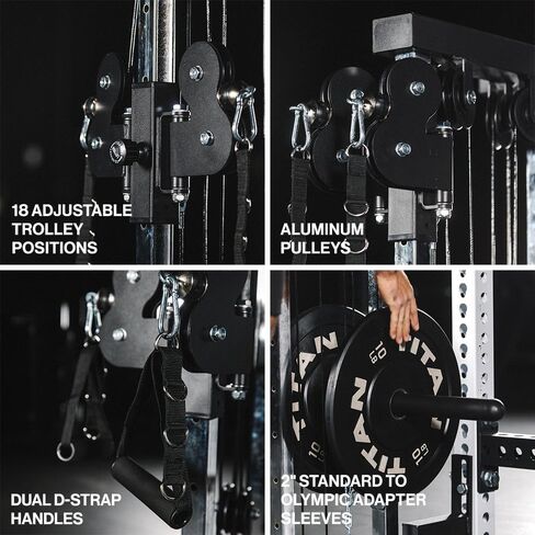 Titan Fitness 80.5" Short Wall Mounted Pulley Tower, 350 LB Capacity Plate-Loaded Cable Machine, Adjustable Trolly Height, Standard & Olympic Plate Compatibility, Dual D-Handles Included in Saudi Arabia