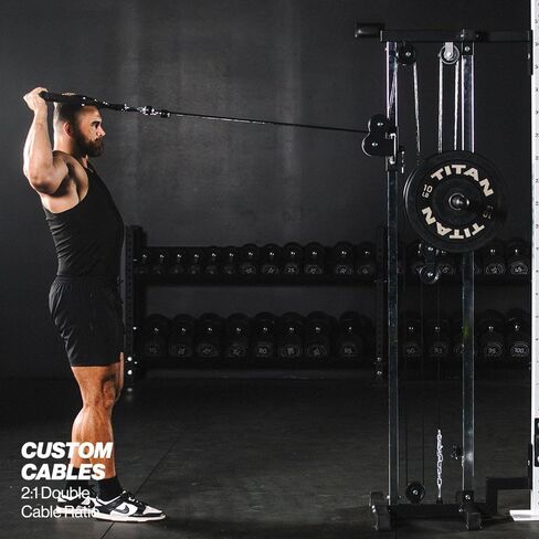 Titan Fitness 80.5" Short Wall Mounted Pulley Tower, 350 LB Capacity Plate-Loaded Cable Machine, Adjustable Trolly Height, Standard & Olympic Plate Compatibility, Dual D-Handles Included in Saudi Arabia