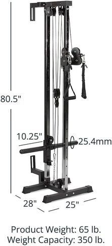 Titan Fitness 80.5" Short Wall Mounted Pulley Tower, 350 LB Capacity Plate-Loaded Cable Machine, Adjustable Trolly Height, Standard & Olympic Plate Compatibility, Dual D-Handles Included in Saudi Arabia
