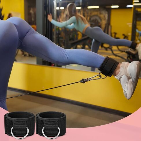 Sadnyy 2 مجموعة الأشرطة الكاحل لآلة الكابل العصابات المقاومة الكاحل مع حلقة D اللياقة البدنية الأصفاد المعصم النيوبرين مبطن للنساء الرجال الصالة الرياضية بكرة حزام Glute التدريبات ملحقات الساق (أسود، وردي) in Saudi Arabia