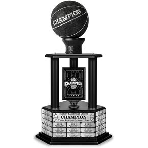 كأس كرة السلة TrophySmack Fantasy - جوائز البطولة القابلة للتخصيص - تشمل النقوش ما يصل إلى 19 عامًا من الفائزين السابقين، بطول 26-36 بوصة (أسود أو فضي) in Kuwait